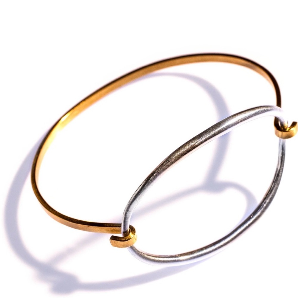 Chic Two-Tone Brass and Silver Bracelet
